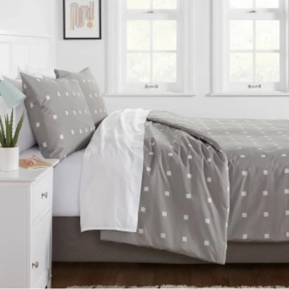 Room Essentials Cotton Blend Gray & White Twin/Twin XL Duvet Cover & Sham Set
